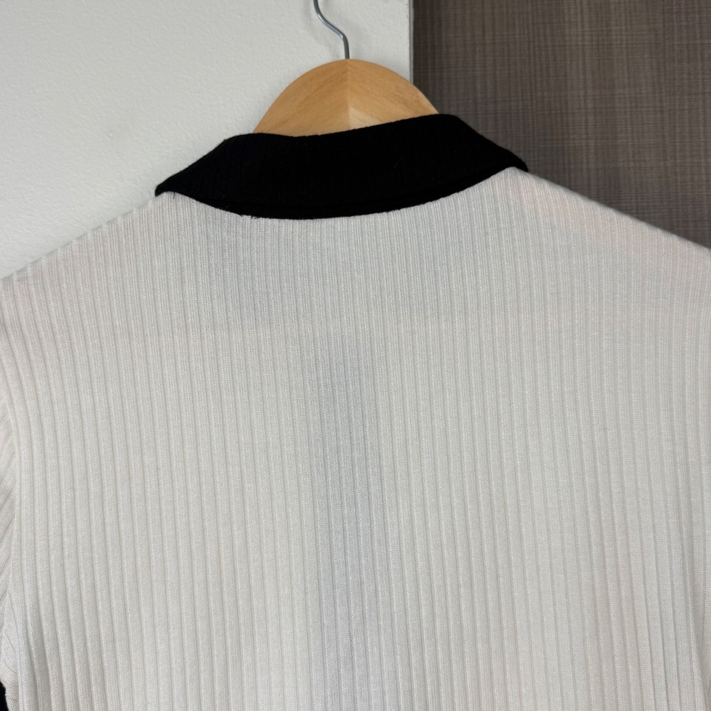 Reformation White Black Aminara Knit Short Sleeve Top Old Money Size Large - Picture 11 of 14
